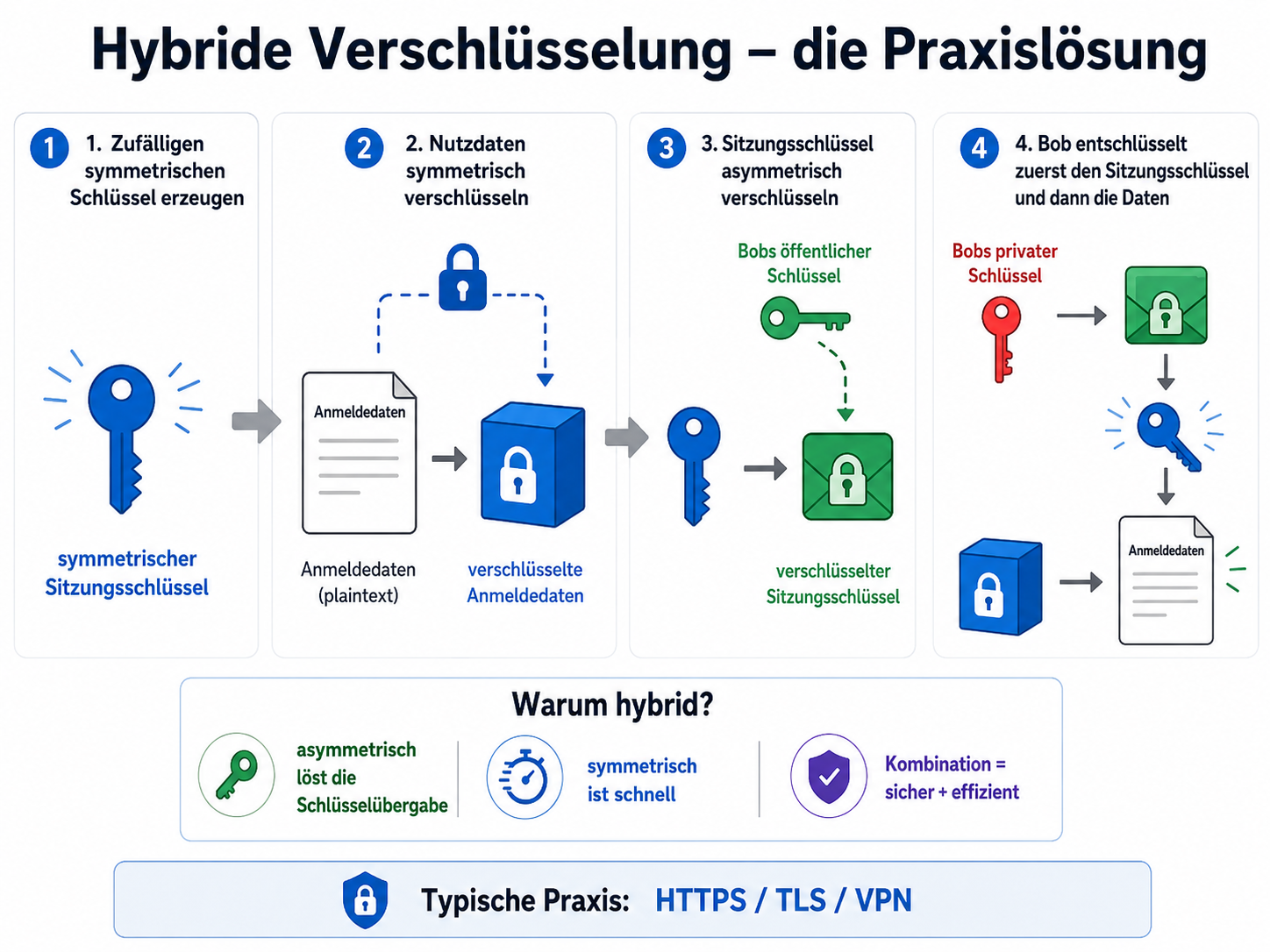 Hybride Verschlüsselung in vier Schritten